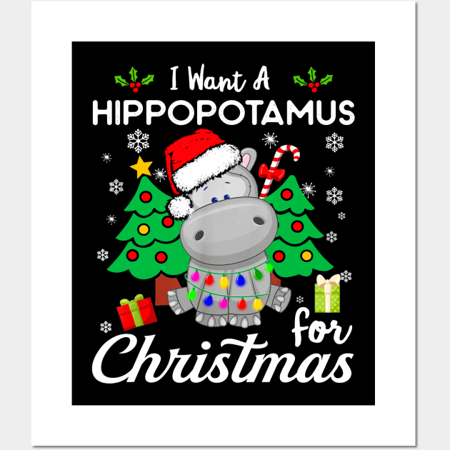 I Want A Hippopotamus For Christmas Xmas Hippo Wall Art by BoongMie